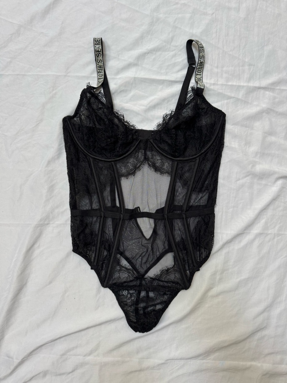 Victoria's Secret Black Lace Sheer Bodysuit